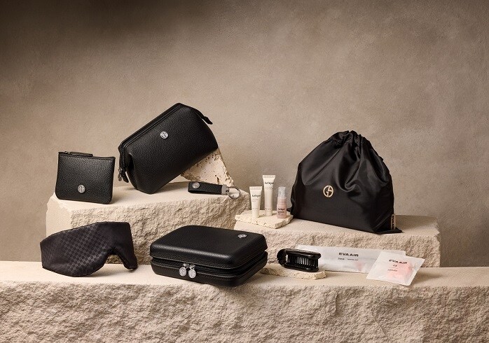 Collaboration between EVA Air and Giorgio Armani, offering a brand new amenity kit.